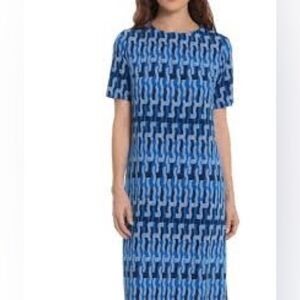 Donna Morgan Abstract Print Short Sleeved Maxi Dress Blue Size 8